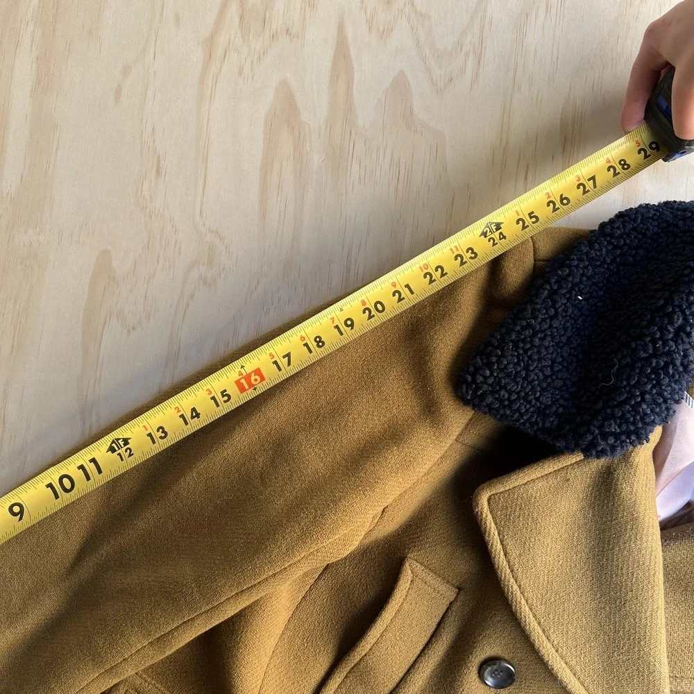 J.Crew Coat Womens 14 Brown Pea Coat Faux Fur Collar Double Breasted Pockets - Picture 11 of 12